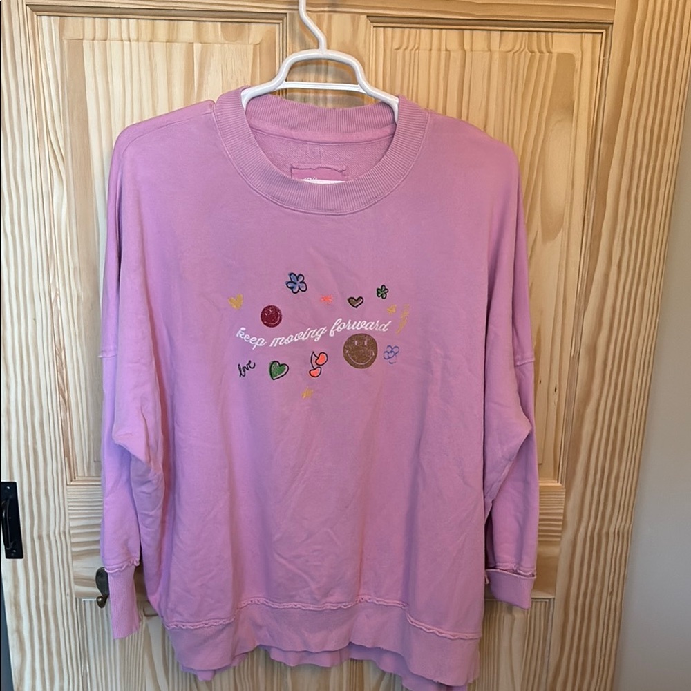 Aerie Pink Crew Neck Sweater Cozy Cotton Blend